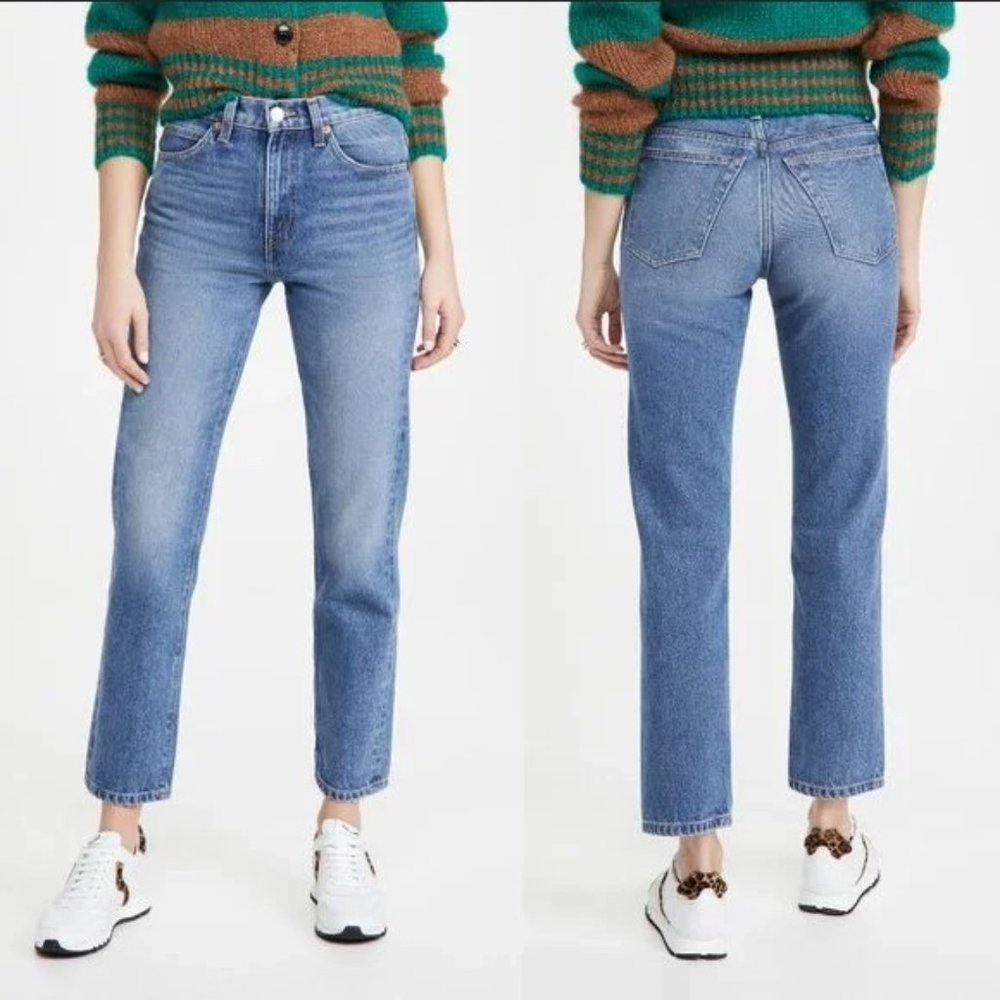 Re/Done High Rise 70s medium wash indigo stone Straight Jeans size 27
